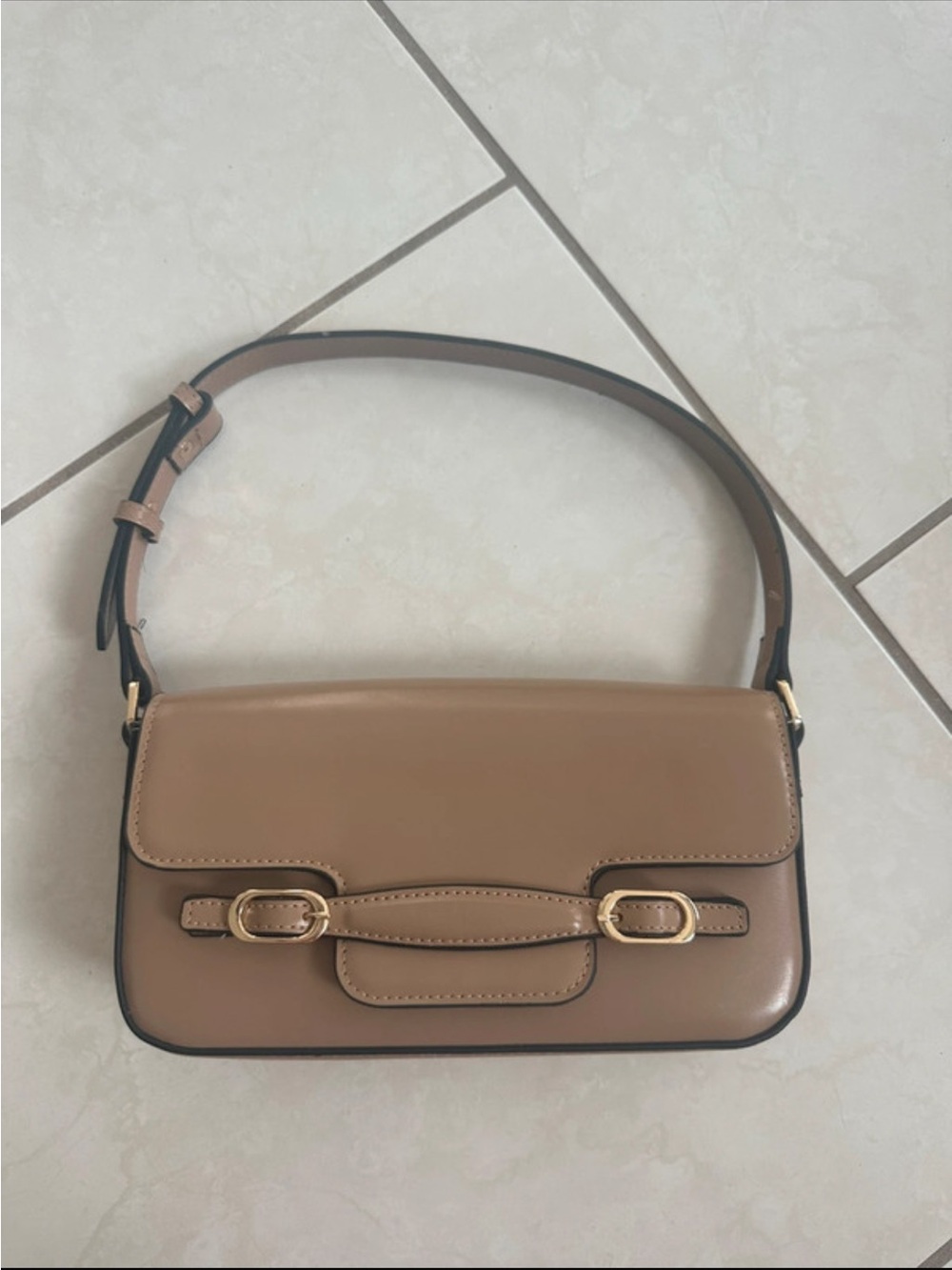 Classic Vegan Leather Shoulder Bag in Taupe
